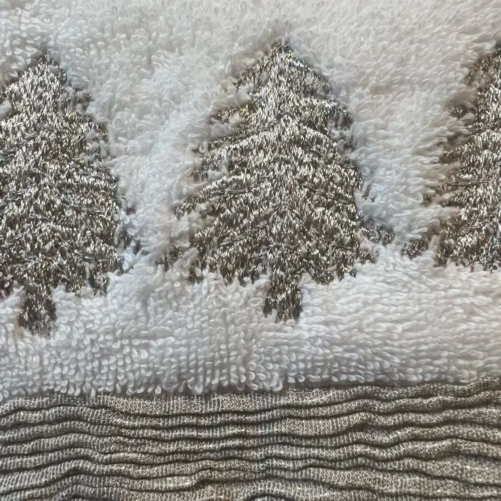 Elegant White and Tan Tree Embroidered Towels